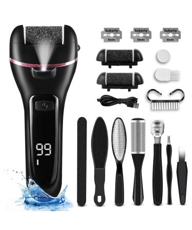 BOMPOW Electric Foot File with 3 Roller Heads and Pedicure Tool Set for Dry Dead and Cracked Feet Hard Skin Remover for Feet Black