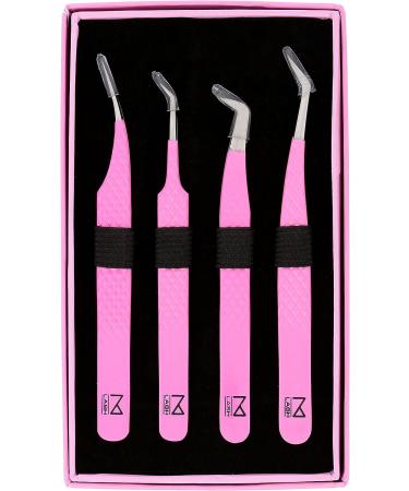 Set of 4 M Lash Tweezers | Professional Japanese Steel | Eyelash Extensions Supplies (Pink) - Buy Online on SooperMarket.com