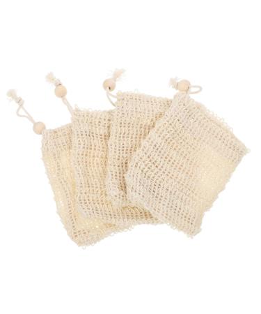 WOONEKY 4pcs Cotton Linen Soap Bag Net Foaming Net Foaming Hand Wash Exfoliating Soap Bag Khaki