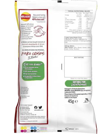 Walkers Less Salt Lightly Salted 45g - Reduced Sodium Chips | 1 Pack - Buy Online on SooperMarket.com