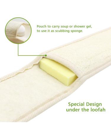 Exfoliating Loofah Back Scrubber for Bath | Long Shower Luffa Sponge with Soap Pocket | Natural Body Scratcher for Men & Women - Buy Online on SooperMarket.com