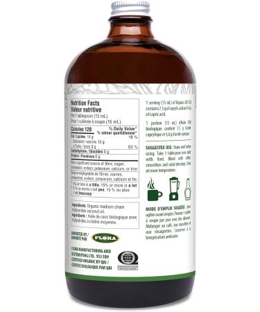 Flora Health MCT Oil 100% Pure Organic Energy Boost C8 Caprylic & C10 Capric Acids Ethically and Sustainably Sourced Coconuts Keto Kosher Non-GMO Verified 941 mL Liquid Glass Bottle - Buy Online on SooperMarket.com