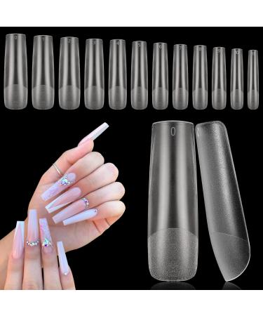 Deciniee Full Cover Gel Nail Tips 240Pcs Square Straight Nail Tips for Gel Extensions 12 Sizes Square Nails Tips for Acrylic Nails Professional Nail Extension Tips for Salon Home Nail Design Long