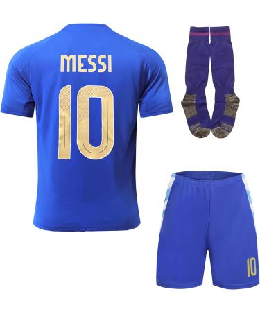 Hawkara Argentina #10 Messi Copa America Children's Jersey Set - Youth Football Shorts & Socks in Blue (Age 8-9) - Buy Online on SooperMarket.com