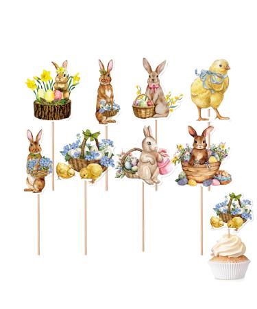 Easter Cupcake Toppers 8pcs Cartoon Paper Bunny Cupcake Decorations With Sticks Room Ornaments Cake Picks Cupcake Bunny Topper For Candy Box Cupcakes Photo Wall