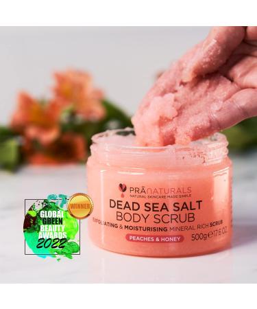 Pranatural Dead Sea Body Peeling Salt 500g - Moisturizing & Nourishing Vegan Paraben-Free - Peaches & Honey - Buy Online on SooperMarket.com