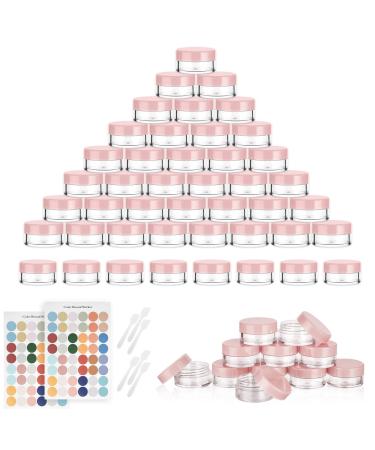 Flintronic Plastic Cosmetic Jar*64 Transparent & Visible Sample Container Jar Screw Cap Bottle with Sticker & Small Spoon Suitable for Cosmetic/cream/gel/paste/beads/mineral Items(Orange Pink) 64pcs Orange Pink