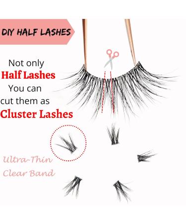 Heracks Half Lashes 14 Pairs - Natural Wispy Cat-Eye Faux Mink False Eyelashes with Clear Band - Reusable DIY Cluster Lashes - 2 Styles Mixed for Soft and Fluffy Look - 3/4 Corner Lashes - By Heracks - Buy Online on SooperMarket.com