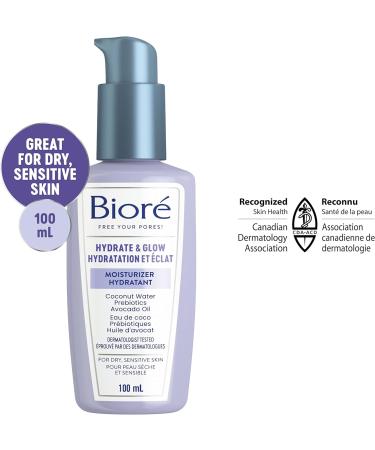 Bior Hydrate & Glow Moisturizer Face Cream for Dry Sensitive Skin infused with Prebiotics Avocado Oil and Coconut Water |Dermatologist Tested Cruelty Free and Fragrance Free (100mL) - Buy Online on SooperMarket.com