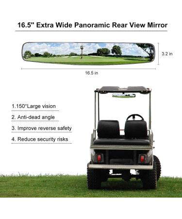Universal Adjustable Golf Cart Rear View Mirror - 16.5 Extra Wide Convex Mirror for EZ Go, Club Car, Yamaha - Rotatable Safe 270 Rotation - Buy Online on SooperMarket.com
