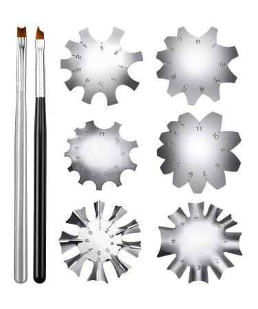6 Piece French Tip Manicure Tool French Nail Trimmer Nail Guides French Nail Cutter V Smile Line Cutter Stainless Steel Nail Edge Template with 2 Piece Nail Brush for DIY Nail Art (Silver)