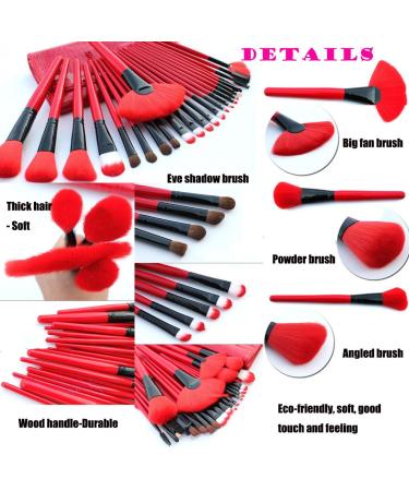 24-Piece Bamboo Handle Makeup Brush Set - Professional Foundation Blending Blush & Eye Brushes with Pouch & Brush Egg (Red) - International Shipping Available - Buy Online on SooperMarket.com