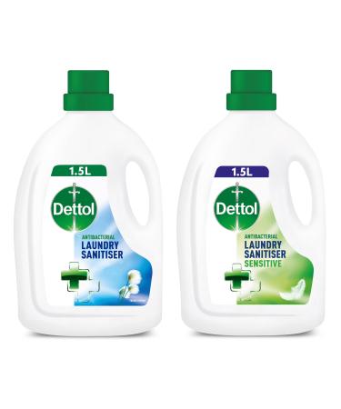 Dettol Antibacterial Laundry Cleanser Original and Sensitive Sanitiser Additives Fresh Cotton and Fragrance Free Multipack 25 Washes 2x 1.5 L Pack of 2.