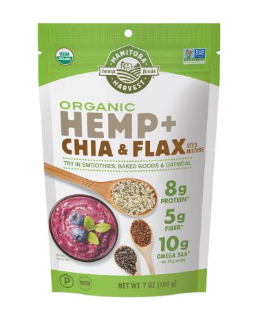 Manitoba Harvest Organic Hemp + Chia & Flax, 7 oz – 8g Plant Based Protein, 5g of Fiber per Serving – Vegan, Keto, Paleo – Omega 3 & 6 – Superseed blend for smoothies, baking