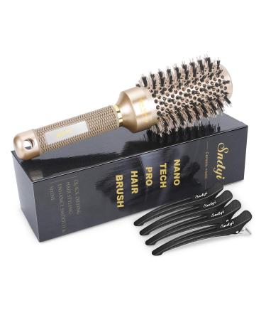 Sndyi Round Hair Brush Nano Thermal Ceramic & Ionic Tech Hair Brush Blow Dry Hair brush with Boar Bristles Medium Round Brush for Blow Drying Styling Curling and Straightening 43mm 43mm-74mm including bristles