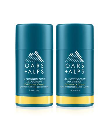 Oars + Alps Aluminum Free Deodorant for Men and Women Dermatologist Tested and Made with Clean Ingredients Vegan California Coast 2 Pack 2.6 Oz Each 2ct - California Coast 5.2 Ounce (Pack of 1)
