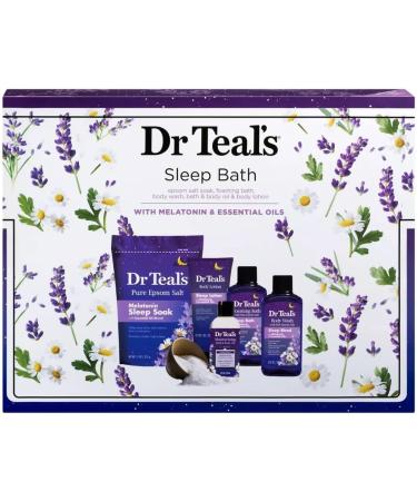 Dr. Teal's Melatonin 5-Piece Bath Gift Set - Better Sleep with 11oz Sleep Soak, 3oz Bath, Body Wash, Oil & Lotion - Mother's Day Spa Kit - Buy Online on SooperMarket.com