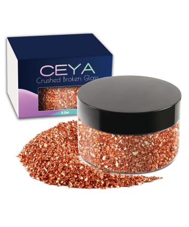 Ceya 5.3oz/ 150g Crushed Irregular Glass Bronze Metallic Crystal Chips Broken Glass Glitter 2-4mm Craft Glitter for Nail Arts Epoxy Resin Mold Coasters Ornament Painting Geode Phone Case Jewelry Bronze 150g