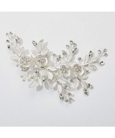 SWEETV Rhinestone Wedding Clip Silver - Bridal Comb Hair Clip Handmade Flower Clip Headpiece for Women