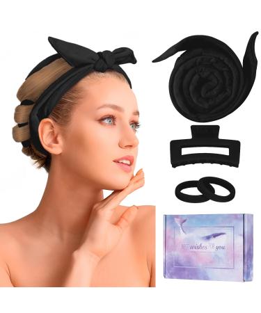 CORATED Heatless Curling Rod Headband Velvet Heatless Hair Curler Set No Heat Hair Curlers Heatless Curlers Headband for Long Hair Black