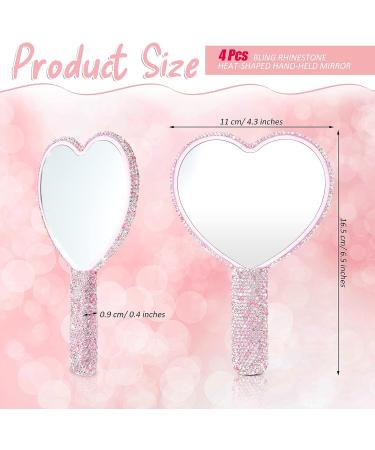 4 Pcs Heart Shaped Rhinestone Hand Mirrors | Portable Makeup Mirror Set for Women | Perfect Gift for Mother's Day & Weddings - Pink, White, Red - Buy Online on SooperMarket.com