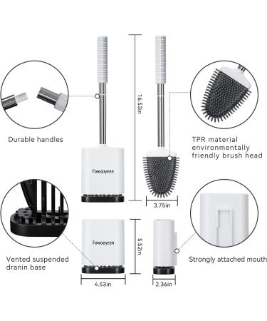 Fowooyeen Silicone Toilet Brush with Stainless Steel Handle - White Toilet Cleaning Brush Set with Ventilated Holder - 1 Pack - Buy Online on SooperMarket.com