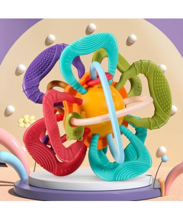 Baby Teether Toy - Soft Rattle & Sensory Ball for Teething Pain Relief | Food Grade Safe, Colorful Design | Infant Grip & Gum Massage - Buy Online on SooperMarket.com