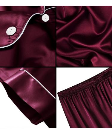 Kids Silk Pyjamas Set | Short Sleeve Satin PJs for Boys & Girls | Button-Down Nightwear in Dark Wine Red | Ages 4-16 - Buy Online on SooperMarket.com
