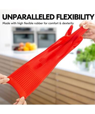 Vgo Reusable Household Gloves | Long Sleeve Latex Cleaning Gloves | Size M Red RB2143 | 1 Pair - Buy Online on SooperMarket.com