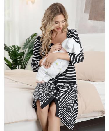 Marvmys Maternity Nightdress for Hospital Breastfeeding - 3/4 Sleeves Nursing Nightgown, V Neck Pajama for Pregnant Women - Black M - Buy Online on SooperMarket.com