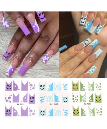 French Tip Nail Art Stickers - 24 Colorful Water Decals for DIY Manicure | Cute Heart & Star Designs for Women & Girls - Buy Online on SooperMarket.com