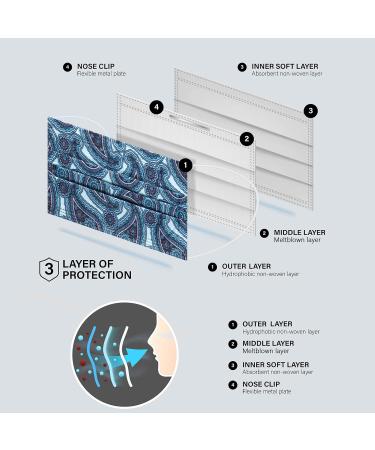 NU R Disposable Face Mask 3Ply Mask with Filter Layer and Elastic Earloop Retail 50pcs/box PAISLEY 50PCS - Buy Online on SooperMarket.com