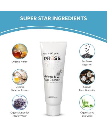 PRESS Wild Oats & Honey Facial Cleanser - Gentle 3.4 oz Natural Cleanser for All Skin Types - International Shipping Available - Buy Online on SooperMarket.com