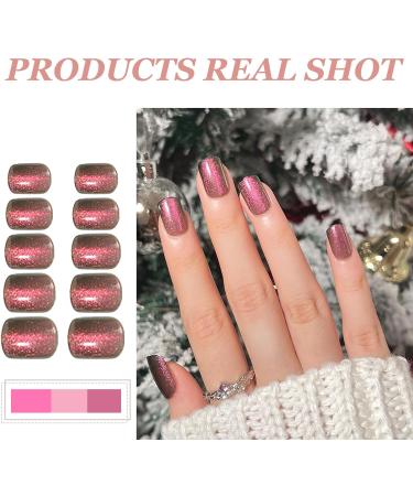 24PC Short Holographic Red Fake Nails Set with Glue - Elegant Touch Press On Nails for Women - Perfect for Party Daily Wear (JP1979) - Buy Online on SooperMarket.com