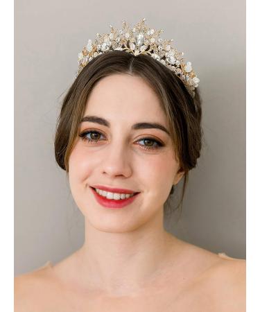 SWEETV Jeweled Metal Princess Tiara Queen Crown for Bride - Bridal Headpieces for Wedding, Quinceanera, Prom - Gold/Clear - Buy Online on SooperMarket.com
