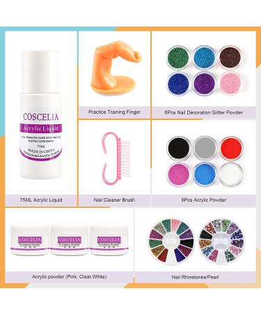 Acrylic Nail Kit for Beginners & Professionals - 3 Colors Powder, 12 Glitter Powders, Nail Tips & Supplies for Nail Extension & Decoration - DIY Acrylic Nails 147 - Buy Online on SooperMarket.com