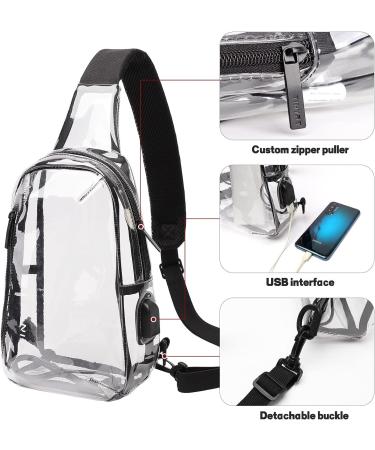 TINYAT Clear Sling Bag with USB Charging | Stadium Approved Transparent Chest Bag for Women Men - Buy Online on SooperMarket.com
