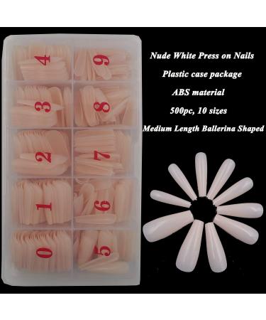 LuckForever 500pc Nude Pink Coffin False Nails - Press On Full Cover Ballerina Design with Case for Women Girls - DIY Manicure Fingernails - Buy Online on SooperMarket.com