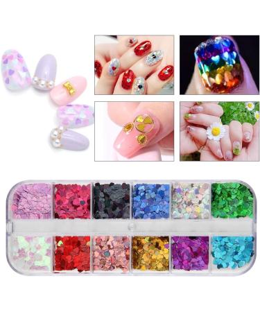 Nail Seedlettes - 36 Glitter Sequin Shapes (Hearts Stars Moons) | Holographic Nail Art Accessories for DIY Crafts & Decorations - Buy Online on SooperMarket.com