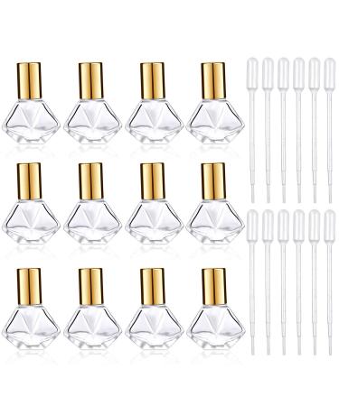 12 Pieces 8 ml (0.27 oz) Clear Roller Bottles DIY Essential Oil Roller Bottle Glass Cosmetic Containers and 12 Pieces Plastic Dropper for Essential Oils Perfumes Aromatherapy (Golden)