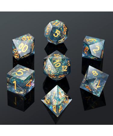 Dungeons and Dragons Dice Set DNDND Handmade Sharp Edge 7 Resin D&D Die with Gift Dice Case for DND Dungeons and Dragon Game (Dark Cyan with Gold Number) - Buy Online on SooperMarket.com
