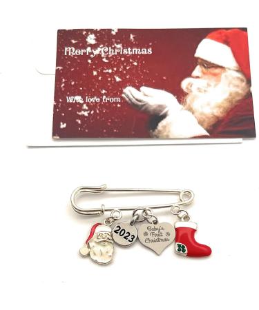 2023 Baby's First Christmas Keepsake Brooch with Santa and Stocking Charms in Velvet Gift Bag - Buy Online on SooperMarket.com