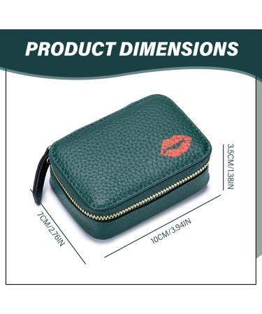 Small Makeup Bag with Mirror - Portable Lipstick Holder for Women | Red Lipstick Pattern & Dark Green Color - Holds 3 Lipsticks | Ideal Zippered Toiletry Bag for Travel - Buy Online on SooperMarket.com