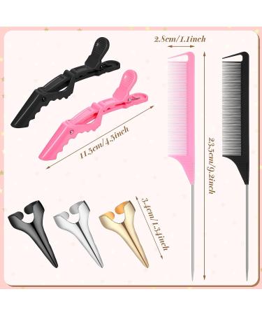 27 Pieces Hair Braiding Set - Parting Ring, Pintail Comb, Wide Teeth Clip (Pink/Black) - Buy Online on SooperMarket.com