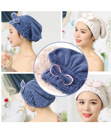 Jseng 2PC Microfiber Hair Drying Caps - Fast Drying Hair Turban Wrap Towels for Girls and Women - Soft & Absorbent - Blue+beige - Buy Online on SooperMarket.com