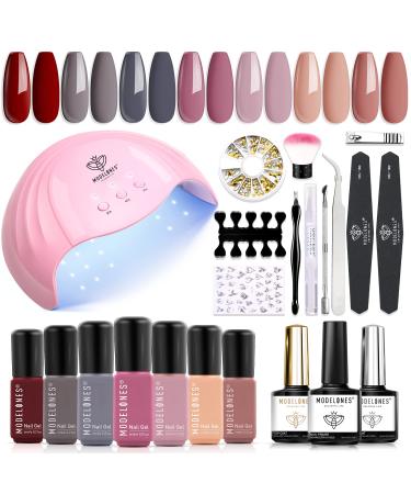 Modelones Gel Nail Polish Kit with U V Light 48W Nail Dryer 7 Nude Colors Gel Nail Polish Set, No Wipe Base Top Coat, Nail Primer, Nail Art Decorations, Integrated Manicure Tools Kit,Gift for Women