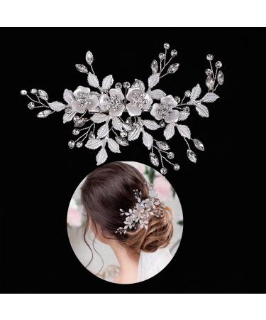 Wedding Hair Clip Crystal Bridal Hair Piece Hair Accessories for Women Girls Bridesmaid Handmade Flower Rhinestone Head Pieces Barrette Hair Pin (Sliver)