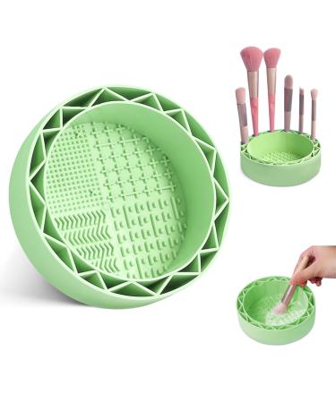 LELE LIFE Makeup Brush Cleaner Mat with Drying Rack Silicone Makeup Brush Cleaning Mat Scrubber Bowl Make Up Brush Cleaner Pad for Cosmetic Brushes Green