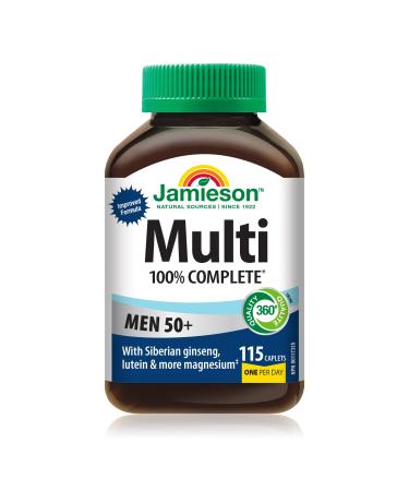 Jamieson 100% Complete Multivitamin for Adult Men 50+ with Siberian Ginseng Lutein & Magnesium 115 count (Pack of 1)