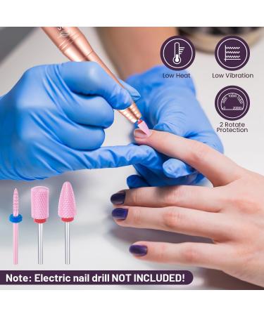 Professional Ceramic Nail Drill Bits Set - 3Pcs 3/32'' Acrylic File Bits for Manicure Pedicure - Pink Nail Drill Bit Set - Buy Online on SooperMarket.com